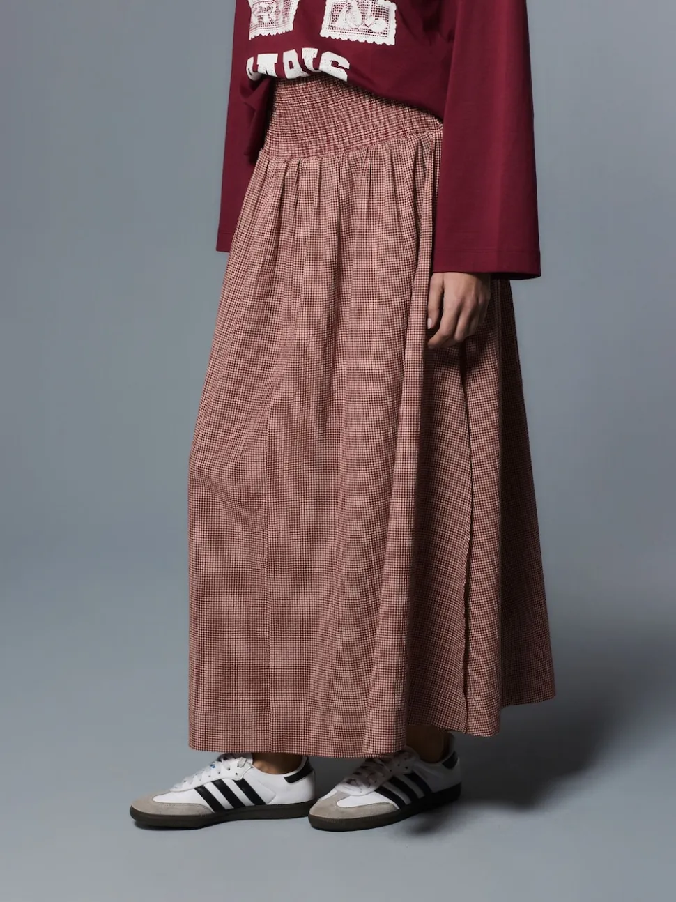 Marron rouille - Jupe longue vichy taille basse