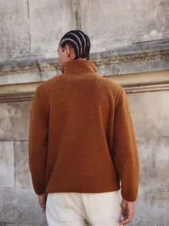 Marron rouille - Polaire en peau de mouton à col zippé