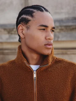 Marron rouille - Polaire en peau de mouton à col zippé