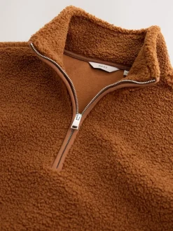 Marron rouille - Polaire en peau de mouton à col zippé