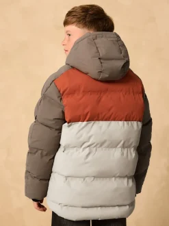 Marron rouille color block - Manteau rembourré doublé en micropolaire Résistant à la douche (3-17ans)