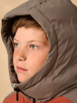 Marron rouille color block - Manteau rembourré doublé en micropolaire Résistant à la douche (3-17ans)