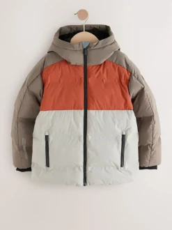 Marron rouille color block - Manteau rembourré doublé en micropolaire Résistant à la douche (3-17ans)