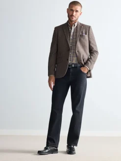 Marron taupe - Ajustement régulier - Blazer Signature Nova Fides en laine mélangée à chevrons