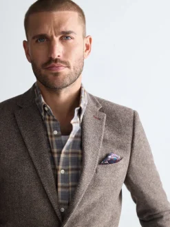 Marron taupe - Ajustement régulier - Blazer Signature Nova Fides en laine mélangée à chevrons