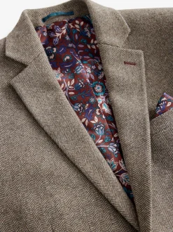 Marron taupe - Ajustement régulier - Blazer Signature Nova Fides en laine mélangée à chevrons