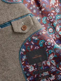 Marron taupe - Ajustement régulier - Blazer Signature Nova Fides en laine mélangée à chevrons