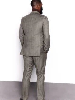 Marron taupe - Veste de costume à chevrons Marzotto 100% laine italienne à double boutonnage