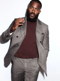 Marron taupe - Veste de costume à chevrons Marzotto 100% laine italienne à double boutonnage