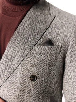 Marron taupe - Veste de costume à chevrons Marzotto 100% laine italienne à double boutonnage