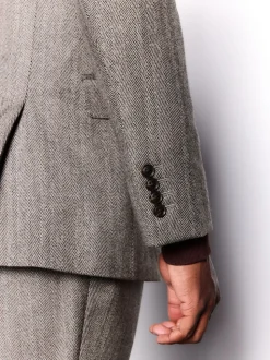 Marron taupe - Veste de costume à chevrons Marzotto 100% laine italienne à double boutonnage