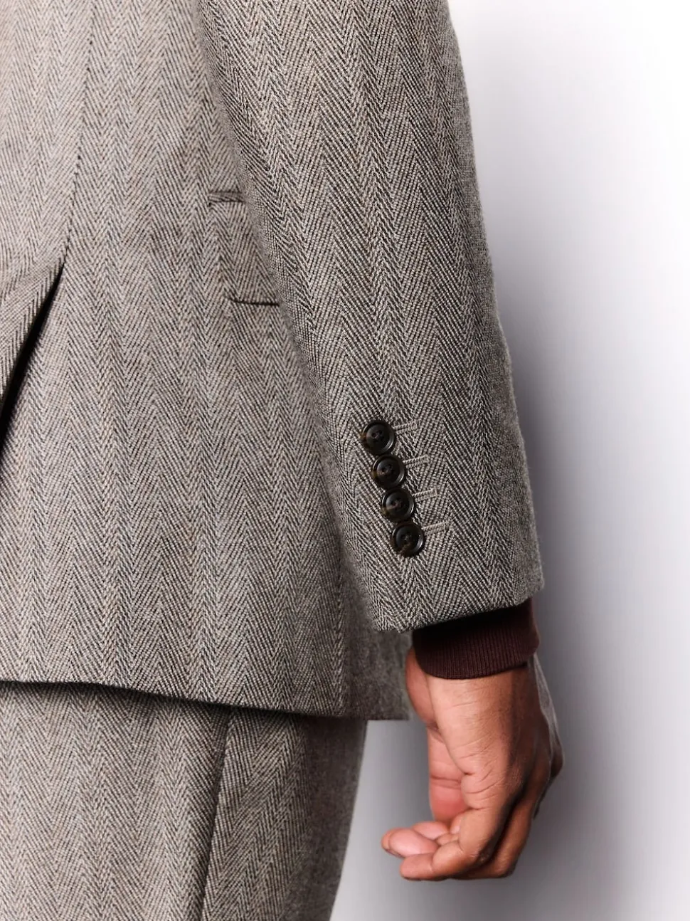 Marron taupe - Veste de costume à chevrons Marzotto 100% laine italienne à double boutonnage