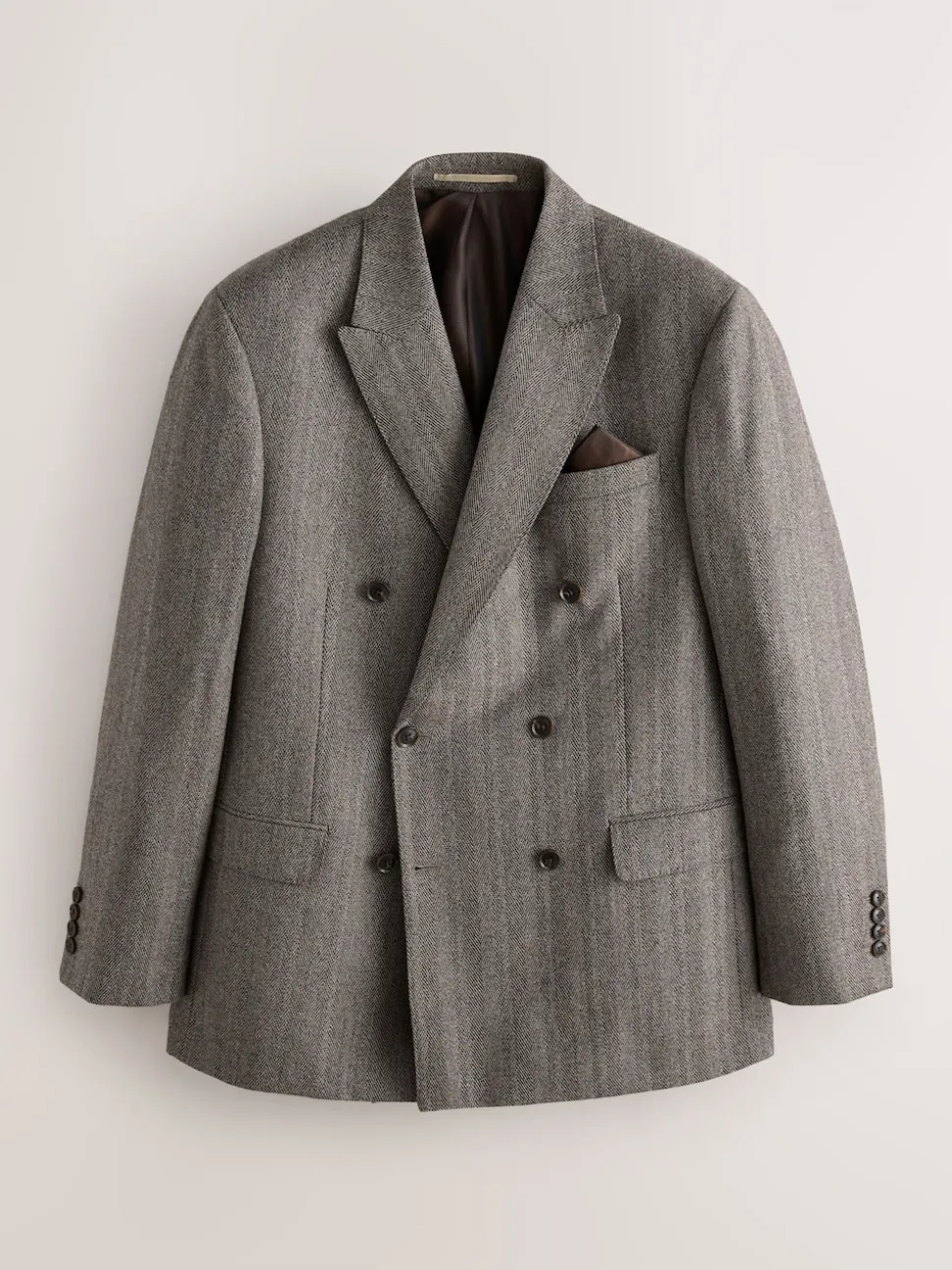 Marron taupe - Veste de costume à chevrons Marzotto 100% laine italienne à double boutonnage