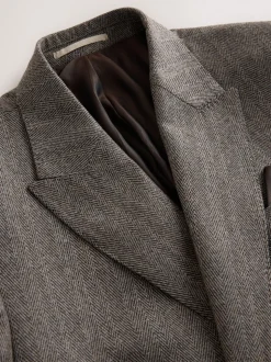 Marron taupe - Veste de costume à chevrons Marzotto 100% laine italienne à double boutonnage