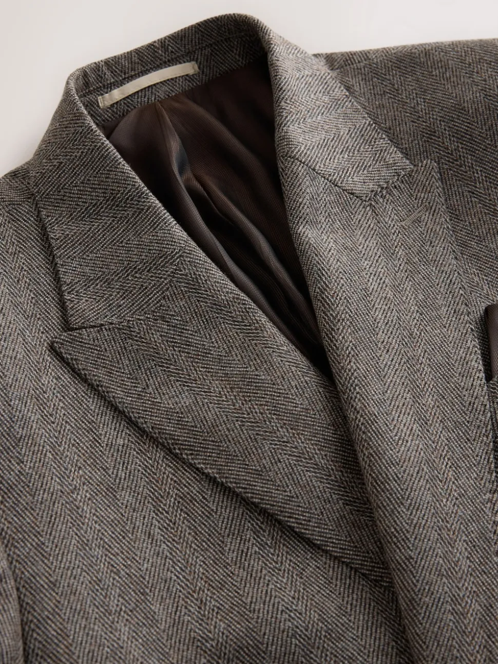 Marron taupe - Veste de costume à chevrons Marzotto 100% laine italienne à double boutonnage