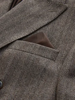Marron taupe - Veste de costume à chevrons Marzotto 100% laine italienne à double boutonnage