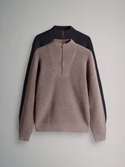 Marron/bleu marine - The Set lot de 2 Pulls à encolure zippée