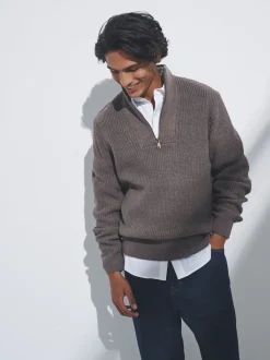 Marron/bleu marine - The Set lot de 2 Pulls à encolure zippée