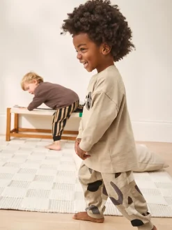 Marron/Crème heureux visage - Lot de 3 pyjamas oversize (9mois-10ans)