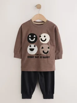 Marron/Crème heureux visage - Lot de 3 pyjamas oversize (9mois-10ans)