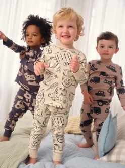 Marron/Crème Transport - Lot de 3 pyjamas Snuggle courts (9mois-10ans)