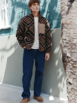 Marron/fauve géométrique - Zippé sur toute la longueur - Polaire imprimée