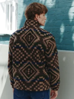 Marron/fauve géométrique - Zippé sur toute la longueur - Polaire imprimée