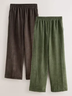 Marron/kaki - Lot de 2 Pantalons Jambe large en Velours côtelé doux