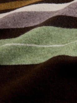Marron/Vert sauge - Pulls Col rond à Rayure confortables Coupe classique en laine
