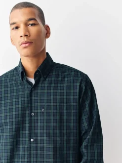 Micro Blackwatch Vert - Chemise Oxford ajustée Easy Iron Button Down