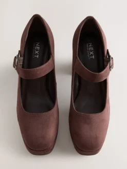 Microfibre marron chocolat - Chaussures Forever Comfort® Brogue Mary Jane à talons carrés