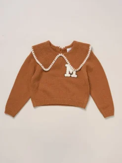 Miss Pull marron en maille véritable avec col tissé et Ensemble jupe à carreaux