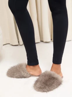 Mocha - Lipsy Chaussons mules en fausse fourrure ultra duveteux à bout fermé pour vêtements de nuit