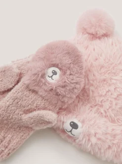 Monsoon ensemble chapeau et moufles en peluche duveteux