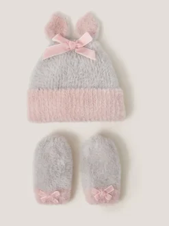 Monsoon ensemble chapeau et moufles lapin bébé