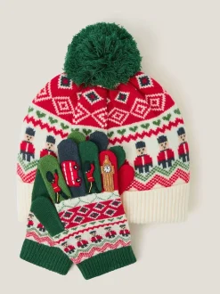 Monsoon London Ensemble bonnet et Gants à pompons fantaisie