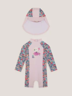 Monsoon Shell imprimé UPF50+ Ensemble costume et chapeau de soleil anti-soleil