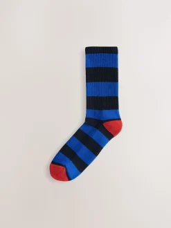 Motif à rayures riche bleu/vert/rouge - Lot de 4 chaussettes de sport