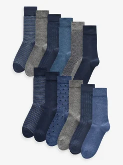Motif Bleu/Gris bleu marine - Lot de 12 - Chaussettes riches en coton pour homme