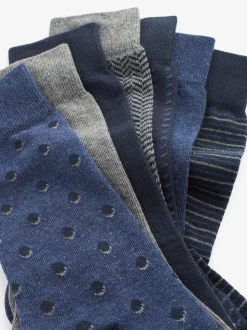 Motif Bleu/Gris bleu marine - Lot de 7 - Chaussettes riches en coton pour homme