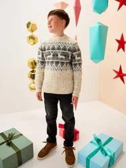 Motif Fair Isle Écru - Pull de Noël familial assorti (3mois à16ans)