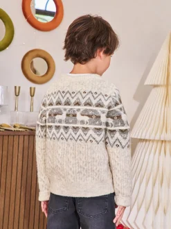 Motif Fair Isle Écru - Pull de Noël familial assorti (3mois à16ans)