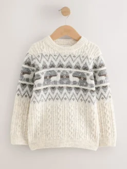 Motif Fair Isle Écru - Pull de Noël familial assorti (3mois à16ans)