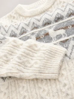 Motif Fair Isle Écru - Pull de Noël familial assorti (3mois à16ans)