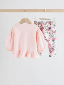 Motif floral rose/crème - Ensemble 2 pièces avec pulls et leggings à nœud bébé (0mois-2ans)