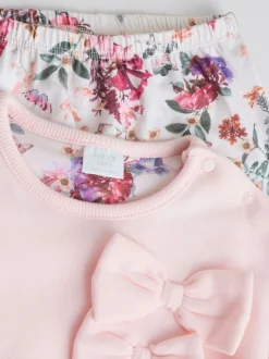Motif floral rose/crème - Ensemble 2 pièces avec pulls et leggings à nœud bébé (0mois-2ans)