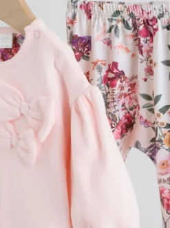 Motif floral rose/crème - Ensemble 2 pièces avec pulls et leggings à nœud bébé (0mois-2ans)