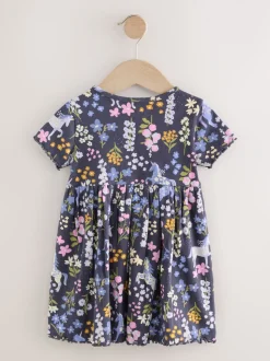 Motif licorne bleu marine - Robe en jersey côtelé (3mths-7yrs)