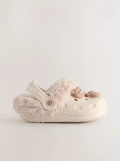 Motif ours neutre - Chaussons sabots doublés de fausse fourrure