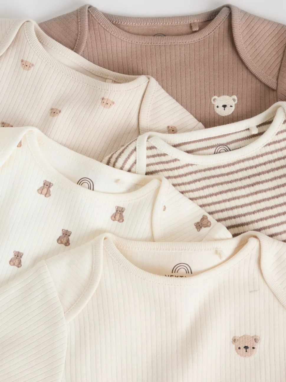 Motif ours neutre - Lot de 5 bodys à manches longues pour bébé
